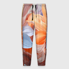 Мужские брюки 3D с принтом Голубой и оранжевый цветок в Тюмени, 100% полиэстер | манжеты по низу, эластичный пояс регулируется шнурком, по бокам два кармана без застежек, внутренняя часть кармана из мелкой сетки | 