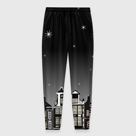 Мужские брюки 3D с принтом Ночной город и звездное небо в Тюмени, 100% полиэстер | манжеты по низу, эластичный пояс регулируется шнурком, по бокам два кармана без застежек, внутренняя часть кармана из мелкой сетки | 