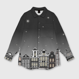 Мужская рубашка oversize 3D с принтом Ночной город и звездное небо в Новосибирске,  |  | 