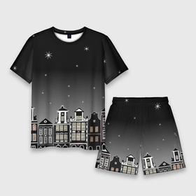 Мужской костюм с шортами 3D с принтом Ночной город и звездное небо в Кировске,  |  | Тематика изображения на принте: 