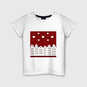 Детская футболка хлопок с принтом Белые картонные домики и сердца в Кировске, 100% хлопок | круглый вырез горловины, полуприлегающий силуэт, длина до линии бедер | 