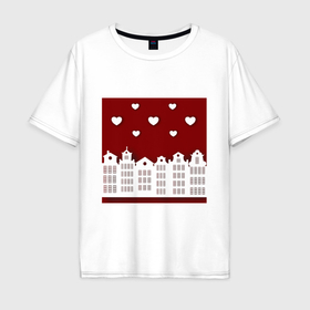 Мужская футболка хлопок Oversize с принтом Белые картонные домики и сердца в Петрозаводске, 100% хлопок | свободный крой, круглый ворот, “спинка” длиннее передней части | 