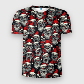 Мужская футболка 3D Slim с принтом Плохой Санта Клаус в Санкт-Петербурге, 100% полиэстер с улучшенными характеристиками | приталенный силуэт, круглая горловина, широкие плечи, сужается к линии бедра | Тематика изображения на принте: 