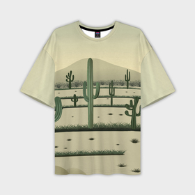 Мужская футболка oversize 3D с принтом Поле кактусов в пустыне в Кировске,  |  | 