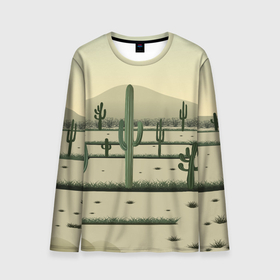 Мужской лонгслив 3D с принтом Поле кактусов в пустыне в Кировске, 100% полиэстер | длинные рукава, круглый вырез горловины, полуприлегающий силуэт | Тематика изображения на принте: 