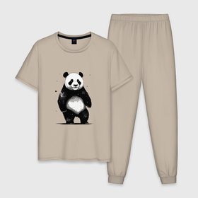 Мужская пижама хлопок с принтом Панда стоит в Новосибирске, 100% хлопок | брюки и футболка прямого кроя, без карманов, на брюках мягкая резинка на поясе и по низу штанин
 | 