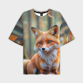 Мужская футболка oversize 3D с принтом Портрет лисы в осеннем лесу в Кировске,  |  | Тематика изображения на принте: 