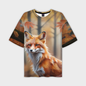 Мужская футболка oversize 3D с принтом Рыжая лисица в осеннем лесу в Санкт-Петербурге,  |  | 