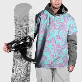Накидка на куртку 3D с принтом Крепкие объятия розовых осьминогов в Курске, 100% полиэстер |  | Тематика изображения на принте: 