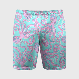 Мужские шорты спортивные с принтом Крепкие объятия розовых осьминогов в Курске,  |  | Тематика изображения на принте: 