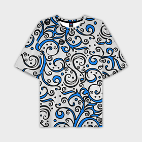 Мужская футболка oversize 3D с принтом Синие кружевные узоры в Санкт-Петербурге,  |  | 