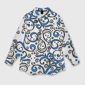 Мужская рубашка oversize 3D с принтом Синие кружевные узоры в Екатеринбурге,  |  | 
