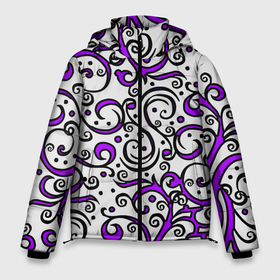 Мужская зимняя куртка 3D с принтом Фиолетовые кружевные узоры в Белгороде, верх — 100% полиэстер; подкладка — 100% полиэстер; утеплитель — 100% полиэстер | длина ниже бедра, свободный силуэт Оверсайз. Есть воротник-стойка, отстегивающийся капюшон и ветрозащитная планка. 

Боковые карманы с листочкой на кнопках и внутренний карман на молнии. | Тематика изображения на принте: 
