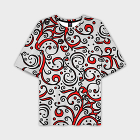 Мужская футболка oversize 3D с принтом Красный кружевной узор в Санкт-Петербурге,  |  | 