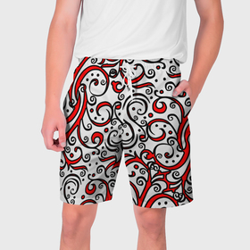 Мужские шорты 3D с принтом Красный кружевной узор в Курске,  полиэстер 100% | прямой крой, два кармана без застежек по бокам. Мягкая трикотажная резинка на поясе, внутри которой широкие завязки. Длина чуть выше колен | 