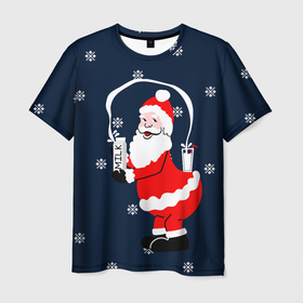 Мужская футболка 3D с принтом Санта клаус наливает молоко в Тюмени, 100% полиэфир | прямой крой, круглый вырез горловины, длина до линии бедер | 