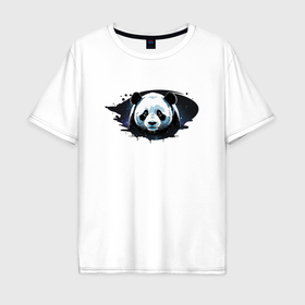 Мужская футболка хлопок Oversize с принтом Грустная панда портрет в Белгороде, 100% хлопок | свободный крой, круглый ворот, “спинка” длиннее передней части | Тематика изображения на принте: 