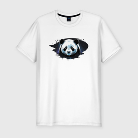 Мужская футболка хлопок Slim с принтом Грустная панда портрет в Белгороде, 92% хлопок, 8% лайкра | приталенный силуэт, круглый вырез ворота, длина до линии бедра, короткий рукав | Тематика изображения на принте: 
