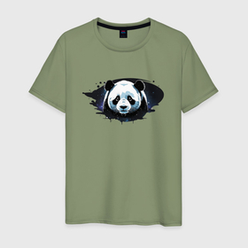 Мужская футболка хлопок с принтом Грустная панда портрет в Екатеринбурге, 100% хлопок | прямой крой, круглый вырез горловины, длина до линии бедер, слегка спущенное плечо. | 