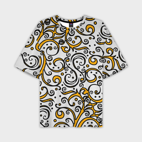 Мужская футболка oversize 3D с принтом Жёлтый кружевной узор в Санкт-Петербурге,  |  | 