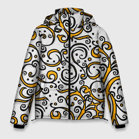 Мужская зимняя куртка 3D с принтом Жёлтый кружевной узор в Екатеринбурге, верх — 100% полиэстер; подкладка — 100% полиэстер; утеплитель — 100% полиэстер | длина ниже бедра, свободный силуэт Оверсайз. Есть воротник-стойка, отстегивающийся капюшон и ветрозащитная планка. 

Боковые карманы с листочкой на кнопках и внутренний карман на молнии. | 