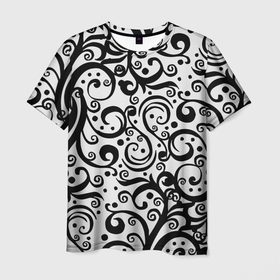 Мужская футболка 3D с принтом Чёрный кружевной узор в Белгороде, 100% полиэфир | прямой крой, круглый вырез горловины, длина до линии бедер | 