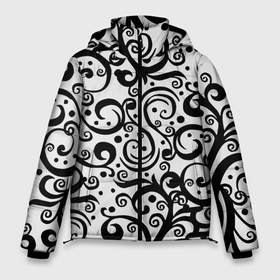 Мужская зимняя куртка 3D с принтом Чёрный кружевной узор в Белгороде, верх — 100% полиэстер; подкладка — 100% полиэстер; утеплитель — 100% полиэстер | длина ниже бедра, свободный силуэт Оверсайз. Есть воротник-стойка, отстегивающийся капюшон и ветрозащитная планка. 

Боковые карманы с листочкой на кнопках и внутренний карман на молнии. | 