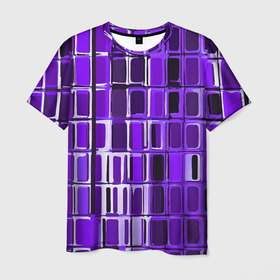 Мужская футболка 3D с принтом Фиолетовые прямоугольники в Санкт-Петербурге, 100% полиэфир | прямой крой, круглый вырез горловины, длина до линии бедер | 