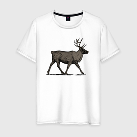 Мужская футболка хлопок с принтом Северный олень в профиль в Курске, 100% хлопок | прямой крой, круглый вырез горловины, длина до линии бедер, слегка спущенное плечо. | 
