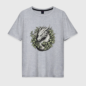 Мужская футболка хлопок Oversize с принтом Древесный дракон в Тюмени, 100% хлопок | свободный крой, круглый ворот, “спинка” длиннее передней части | 