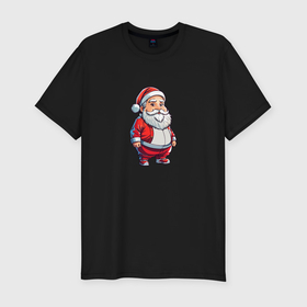 Мужская футболка хлопок Slim с принтом Толстый Санта Клаус человечек в Петрозаводске, 92% хлопок, 8% лайкра | приталенный силуэт, круглый вырез ворота, длина до линии бедра, короткий рукав | 