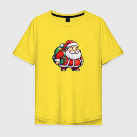 Мужская футболка хлопок Oversize с принтом Санта Клаус с подарками в Екатеринбурге, 100% хлопок | свободный крой, круглый ворот, “спинка” длиннее передней части | 