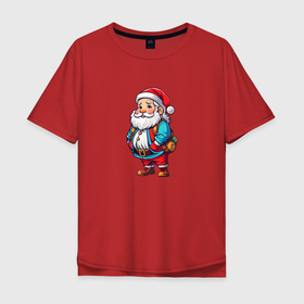 Мужская футболка хлопок Oversize с принтом Новогодний Санта в Екатеринбурге, 100% хлопок | свободный крой, круглый ворот, “спинка” длиннее передней части | 
