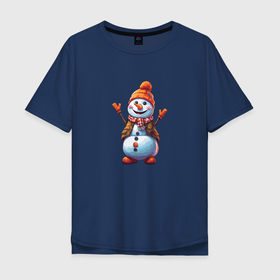 Мужская футболка хлопок Oversize с принтом Прикольный снеговик в Тюмени, 100% хлопок | свободный крой, круглый ворот, “спинка” длиннее передней части | Тематика изображения на принте: 