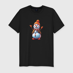 Мужская футболка хлопок Slim с принтом Прикольный снеговик в Курске, 92% хлопок, 8% лайкра | приталенный силуэт, круглый вырез ворота, длина до линии бедра, короткий рукав | 