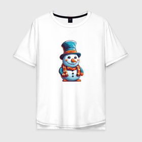 Мужская футболка хлопок Oversize с принтом Забавный снеговик в Тюмени, 100% хлопок | свободный крой, круглый ворот, “спинка” длиннее передней части | Тематика изображения на принте: 