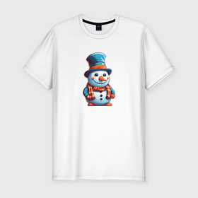 Мужская футболка хлопок Slim с принтом Забавный снеговик в Курске, 92% хлопок, 8% лайкра | приталенный силуэт, круглый вырез ворота, длина до линии бедра, короткий рукав | 