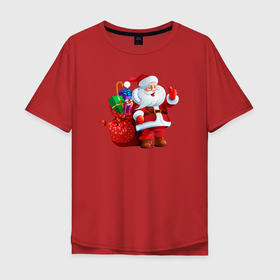 Мужская футболка хлопок Oversize с принтом Классный Дед Мороз в Новосибирске, 100% хлопок | свободный крой, круглый ворот, “спинка” длиннее передней части | 
