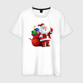 Мужская футболка хлопок с принтом Классный Дед Мороз , 100% хлопок | прямой крой, круглый вырез горловины, длина до линии бедер, слегка спущенное плечо. | 