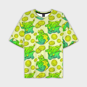 Мужская футболка oversize 3D с принтом Круглые драконы с монетами, зеленый в Петрозаводске,  |  | 
