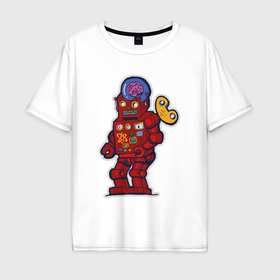 Мужская футболка хлопок Oversize с принтом Ретро робот будущего , 100% хлопок | свободный крой, круглый ворот, “спинка” длиннее передней части | 