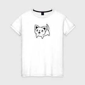 Женская футболка хлопок с принтом Удивленный милый котенок в Санкт-Петербурге, 100% хлопок | прямой крой, круглый вырез горловины, длина до линии бедер, слегка спущенное плечо | 