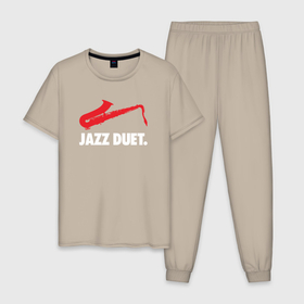 Мужская пижама хлопок с принтом Jazz duet   саксофон в Новосибирске, 100% хлопок | брюки и футболка прямого кроя, без карманов, на брюках мягкая резинка на поясе и по низу штанин
 | 
