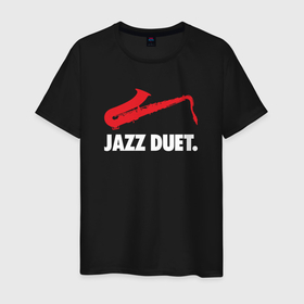 Мужская футболка хлопок с принтом Jazz duet   саксофон в Тюмени, 100% хлопок | прямой крой, круглый вырез горловины, длина до линии бедер, слегка спущенное плечо. | 