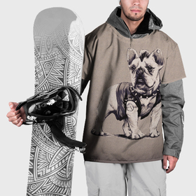 Накидка на куртку 3D с принтом Французский бульдог с ирокезом  анархист в Курске, 100% полиэстер |  | Тематика изображения на принте: 