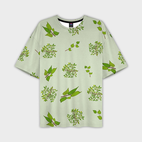 Мужская футболка oversize 3D с принтом Веточки с зелеными листьями растение в Курске,  |  | 