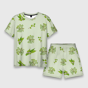 Мужской костюм с шортами 3D с принтом Веточки с зелеными листьями растение в Кировске,  |  | Тематика изображения на принте: 