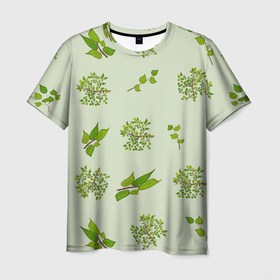 Мужская футболка 3D с принтом Веточки с зелеными листьями растение в Кировске, 100% полиэфир | прямой крой, круглый вырез горловины, длина до линии бедер | Тематика изображения на принте: 