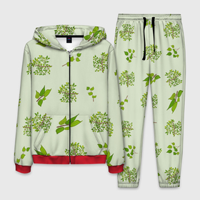Мужской костюм 3D с принтом Веточки с зелеными листьями растение в Кировске, 100% полиэстер | Манжеты и пояс оформлены тканевой резинкой, двухслойный капюшон со шнурком для регулировки, карманы спереди | Тематика изображения на принте: 