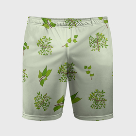 Мужские шорты спортивные с принтом Веточки с зелеными листьями растение в Кировске,  |  | Тематика изображения на принте: 